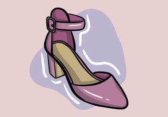 Hand drawn vector illustration of elegant fashionable pink women&rsquo;s shoe with high heel isolated on background