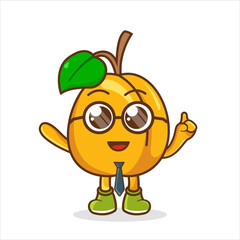 Apricot cartoon businessman mascot character wearing tie and glasses