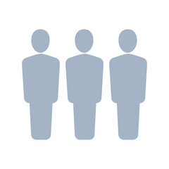 Three people icon, human silhouette illustration.