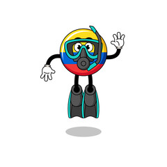 Character cartoon of colombia flag as a diver