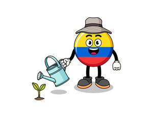 Illustration of colombia flag cartoon watering the plant