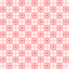 Valentine's day candy hearts and pink red white tartan plaid vector patterns. Heart check design seamless pattern. illustration vector 10 eps.