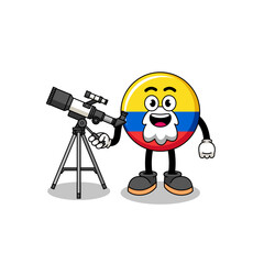 Illustration of colombia flag mascot as an astronomer