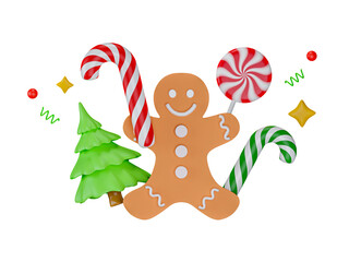 3D Christmas new year ornament decor objects icon isolate background. 3D render illustration