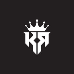 KR or RK logo monogram symbol shield with crown shape design vector