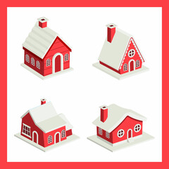 isometric house vector illustration, christmas isometric house