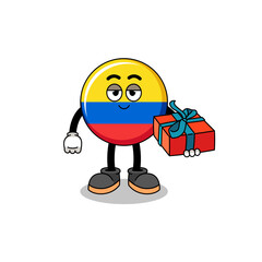 colombia flag mascot illustration giving a gift