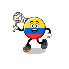 Cartoon of colombia flag catching a butterfly