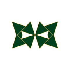 An abstract transparent green and gold colored shape design element.