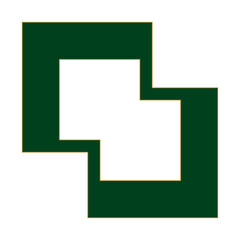 An abstract transparent green and gold colored shape design element.