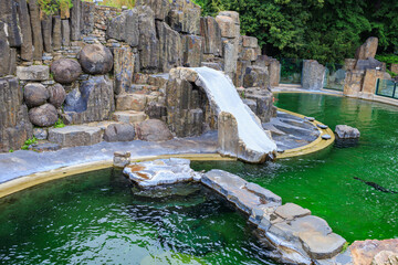 Artificial ice slide. Background with selective focus
