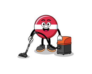 Character mascot of latvia flag holding vacuum cleaner