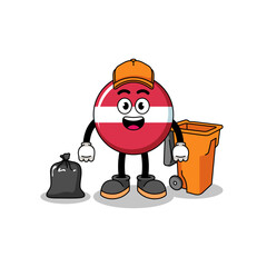 Illustration of latvia flag cartoon as a garbage collector