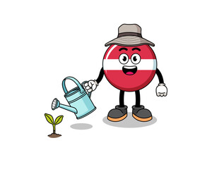 Illustration of latvia flag cartoon watering the plant