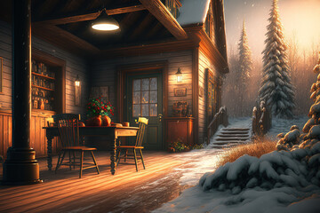 Fototapeta na wymiar Christmas winter cabin in the snow,nature winter landscape , Generative AI