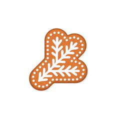 Fir branch shaped Christmas gingerbread cookie. Flat vector illustration