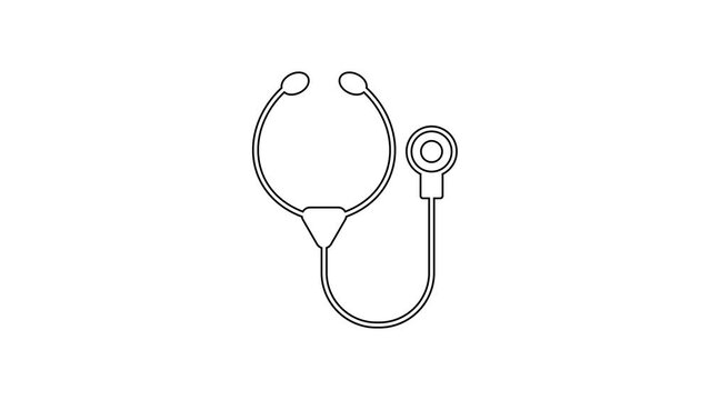 Black line Stethoscope medical instrument icon isolated on white background. 4K Video motion graphic animation