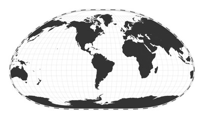 Vector world map. Loximuthal projection. Plan world geographical map with latitude/longitude lines. Centered to 60deg E longitude. Vector illustration.