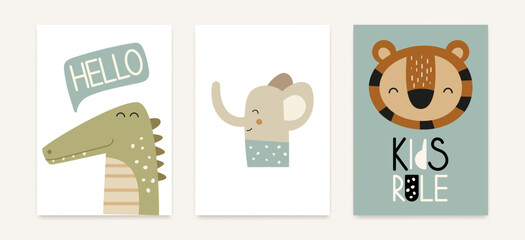 Nursery Wall Art Cute Posters Set with Funny Animals