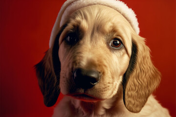 Cute dog in Santa Claus hat generative AI