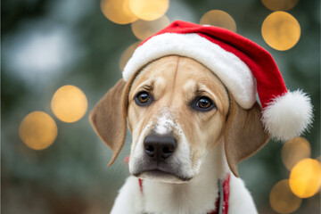 Cute dog in Santa Claus hat generative AI