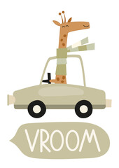 Nursery Wall Art Cute Poster with Funny Giraffe
