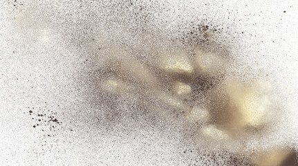 3D ILLUSTRATION SPRAY OF INK DARK OLD GLOSSY GOLD,SPLASH ISOLATED TRANSPARENT BACKGROUND