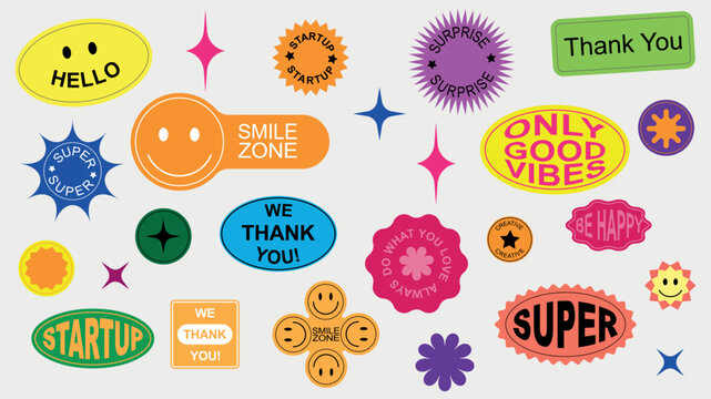 Big set modern cute smiling cartoon label stikers shape.