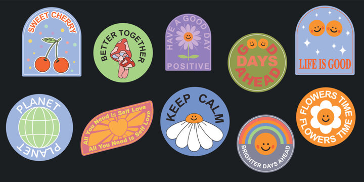 Big set modern cute smiling cartoon label stikers shape.