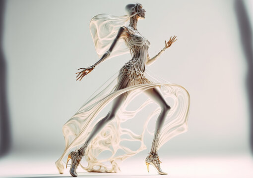 High fashion skeleton of a graceful girl dancing. Luxurious style. Generative AI