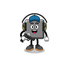 Character mascot of keyboard B key doing shooting range