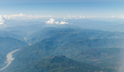 Aerial view over the rural landscape in guangxi China