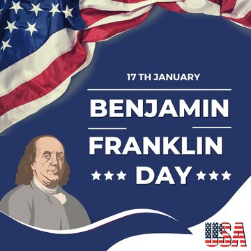 Benjamin franklin day with us flag background.