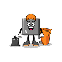 Illustration of keyboard B key cartoon as a garbage collector