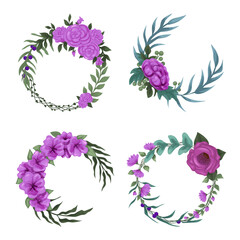 Meadow flowers wreaths. Summer floral design elements. Set of wreaths, flowers. Wild herbs round frames for summer and spring texts