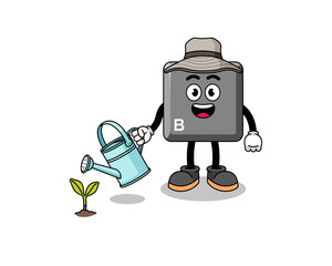 Illustration of keyboard B key cartoon watering the plant