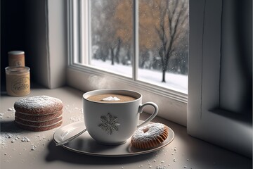 a cup of coffee, ai art, winter season