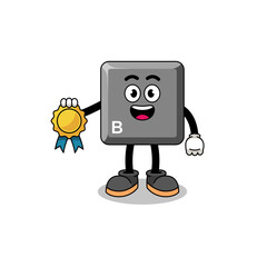 keyboard B key cartoon illustration with satisfaction guaranteed medal