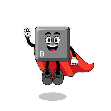 keyboard B key cartoon with flying superhero