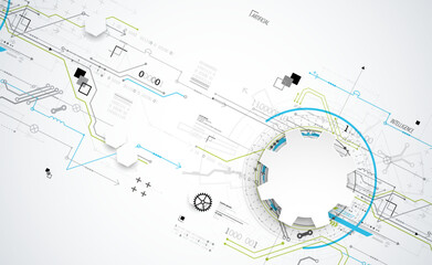 Obraz premium Abstract technology concept. Circuit board, high computer color background. Vector illustration with space for content, web - template, business tech presentation.
