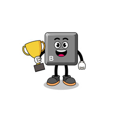 Cartoon mascot of keyboard B key holding a trophy