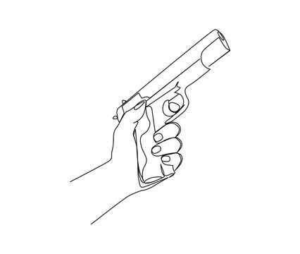 recommend clip art: Continuous one line drawing of hand holding Gun. Hand Gun single line art vector design. Military concept.