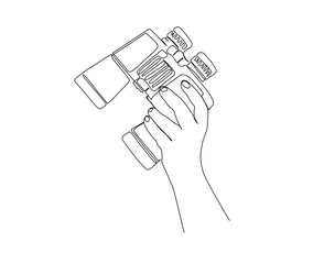 Continuous one line drawing of hand holding Binocular. Binocular single line art vector design. Military concept.