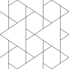 Seamless mosaic pattern. Triangles, hexagons ornament. Grid background. Ethnic tiles motif. Geometric grate wallpaper. Parquet backdrop. Digital paper, web design, textile print. Vector.