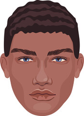 Handsome African male detailed portrait. Realistic avatar of young adult man. 