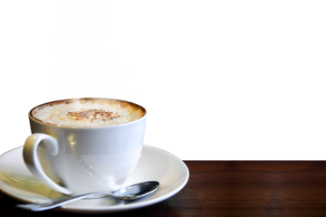 cup of latte coffee on wood table