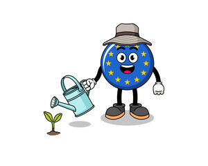 Illustration of europe flag cartoon watering the plant