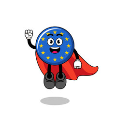 europe flag cartoon with flying superhero