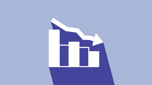 White Financial growth decrease icon isolated on purple background. Increasing revenue. 4K Video motion graphic animation