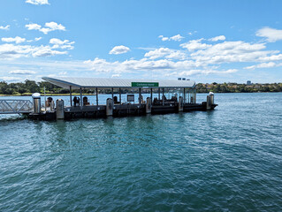 The floating pontoon jetty where the ferries dock for Cockatoo Island, Sydney, Australia.